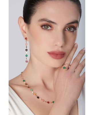 18K Rose Gold Figlia dei Fiori Multi Stone Flower Linear Drop Earrings