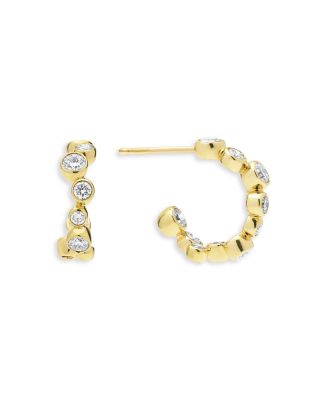 18K Yellow Gold Fizz Diamond Bezel Huggie Hoop Earrings