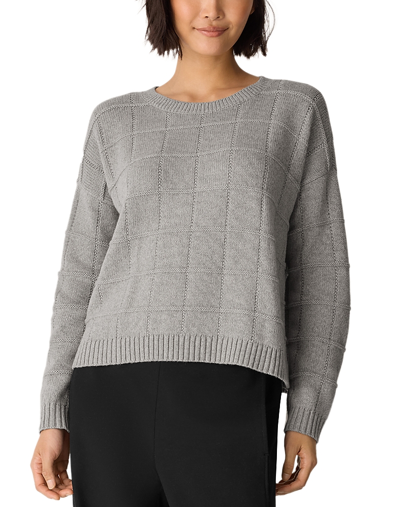 Eileen Fisher Pointelle Grid Sweater In Gray