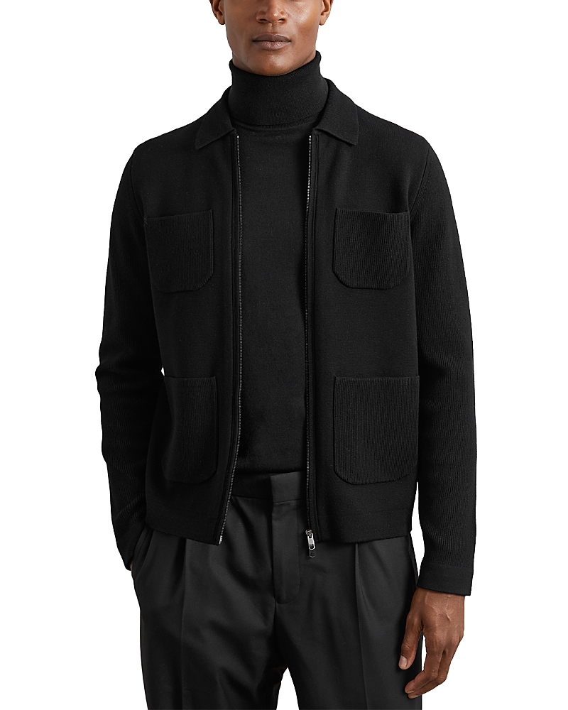 Reiss Roberto Long Sleeve Zip Through Ribbed Four Pocket Shirt