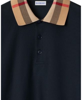 Long Sleeve Check Collar Cotton Polo Shirt