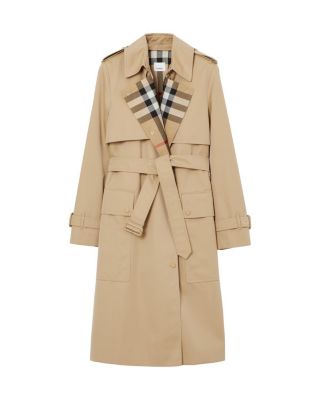  Long Check Lapel Gabardine Trench Coat