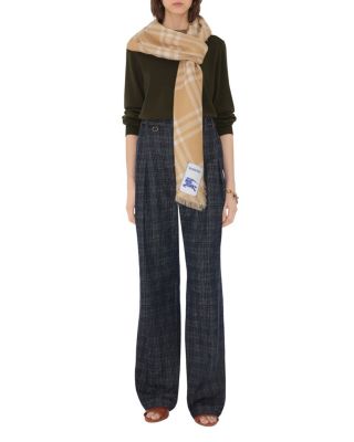  Wide Check Wool Silk Scarf