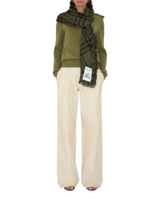  Wide Check Wool Silk Scarf