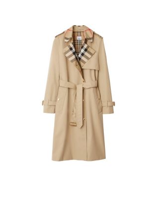  Long Check Collar Gabardine Trench Coat