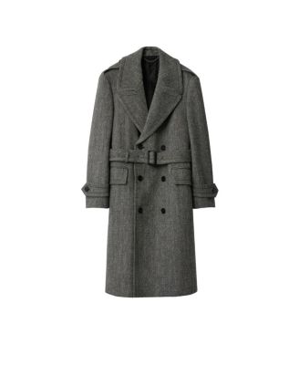 Long Herringbone Wool Trench Coat