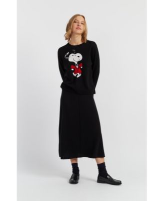  Women's Wool Cashmere Crewneck Dancing Snoopy Sweater