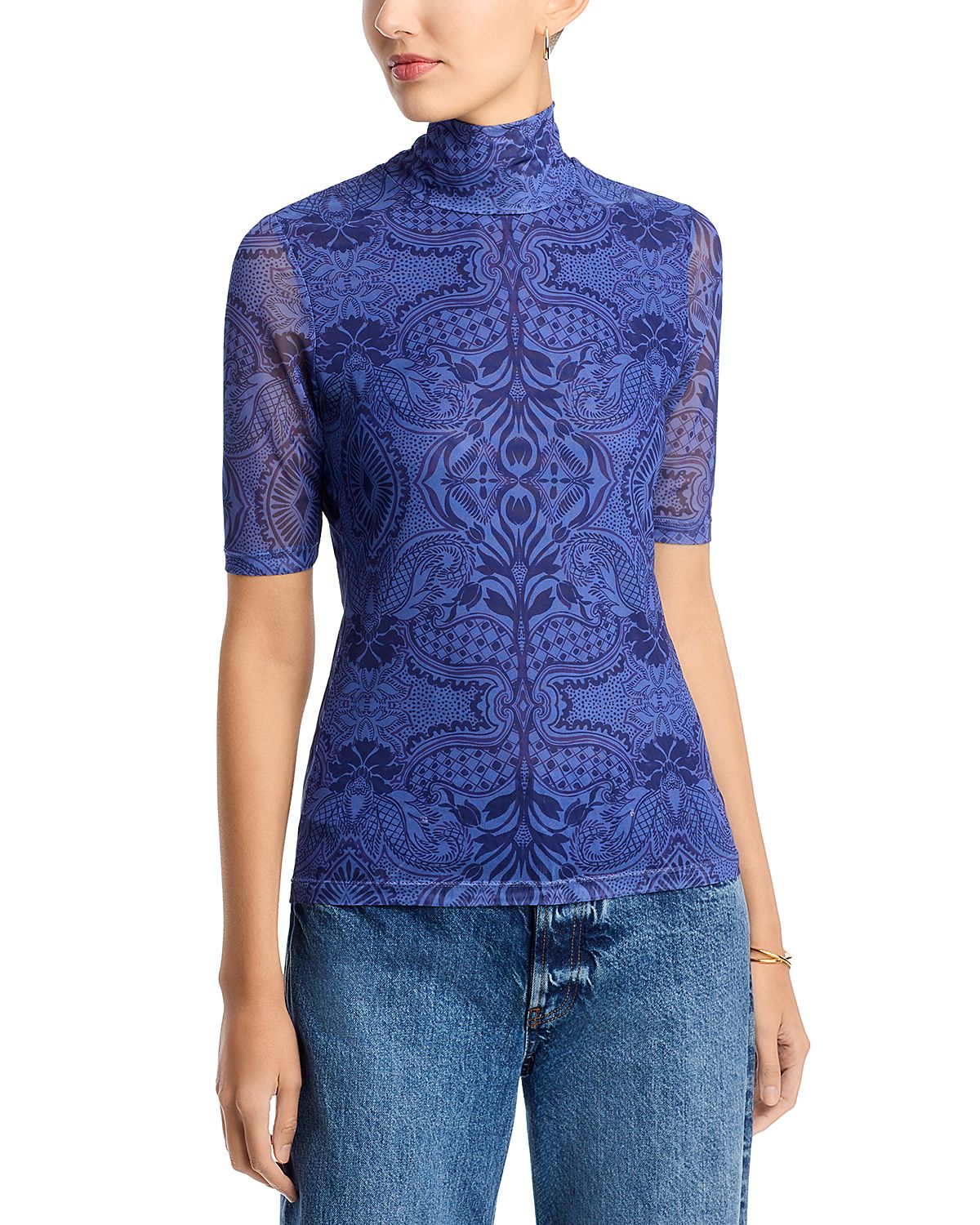 Johnny Was Mesh Mock Neck Top
