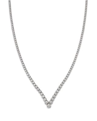 Diamond Chevron Tennis Necklace in 14K White Gold, 7.05 tcw