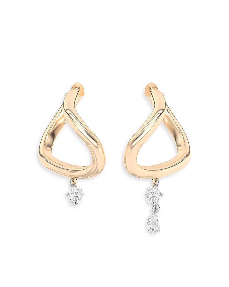 Shahla Karimi From The Luxe Collection Certified Lab Grown Diamond Pear & Cushion Asymmetric Gaude Curve Dangle Ho In Gold