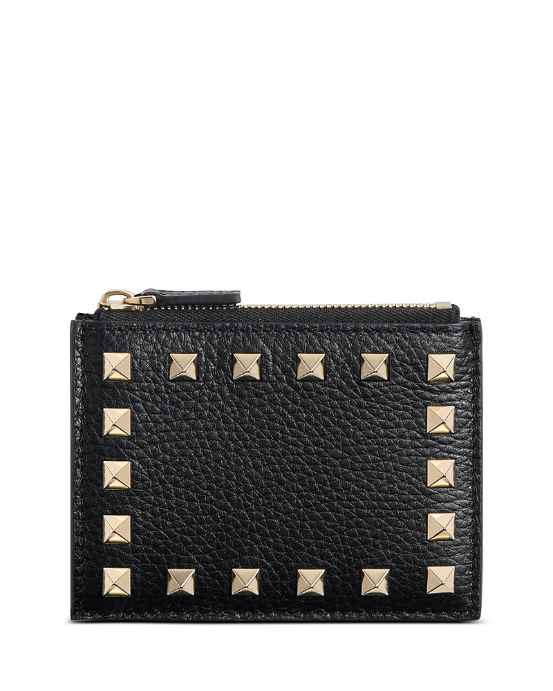 Valentino Garavani Rockstud Leather Card Case In Black