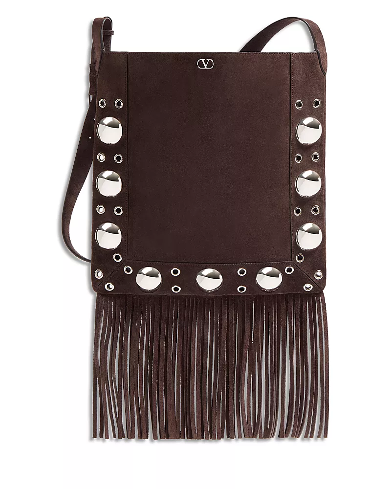 Valentino Garavani Nellcote Medium VLogo Fringed Suede Shoulder Bag