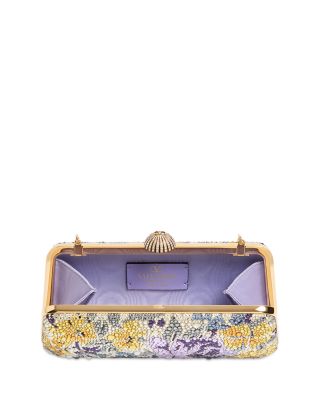 Carry Secrets Rhinestone Floral Print Leather Minaudiere Bag