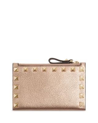 Rockstud Laminated Grainy Leather Card Holder