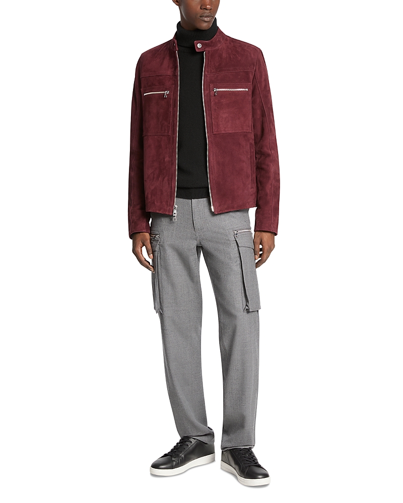 Michael Kors Suede Racer Jacket In Burgundy