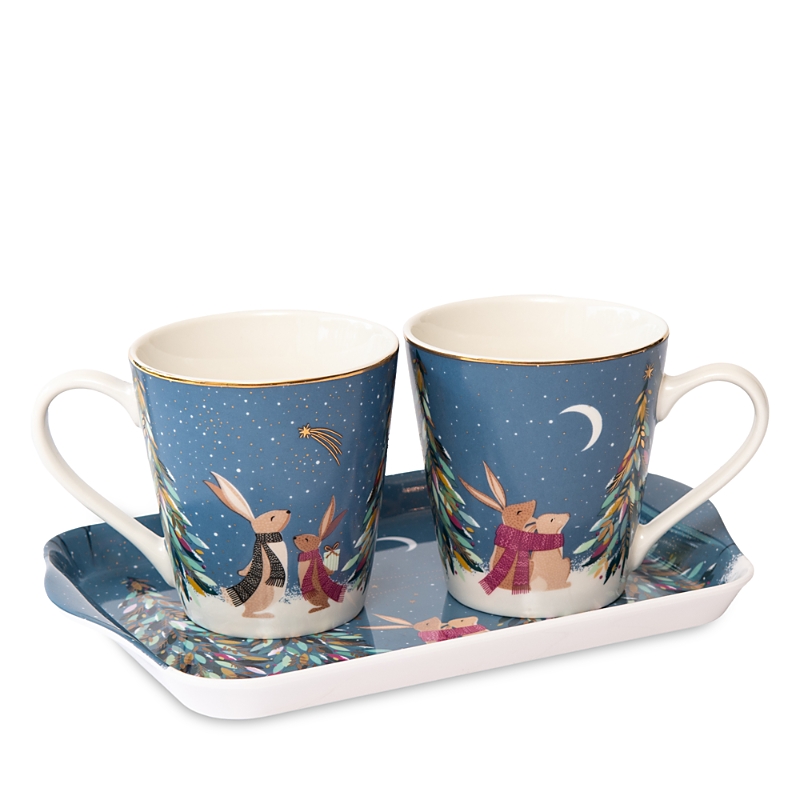 Portmeirion Sara Miller Woodland Tales Mug & Tray Set, French Blue In Blue