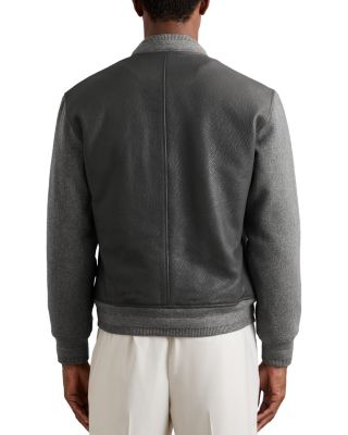 Leather Wool Blend Sleeve Zip Varsity Jacket