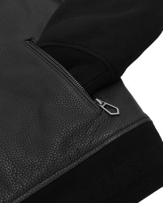 Pearman Wool Blend Sleeve Leather Bomber Jacket