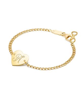  Girls' 14K Gold Heart of Gold ID & Engraved Initial Bracelet - Big Kid
