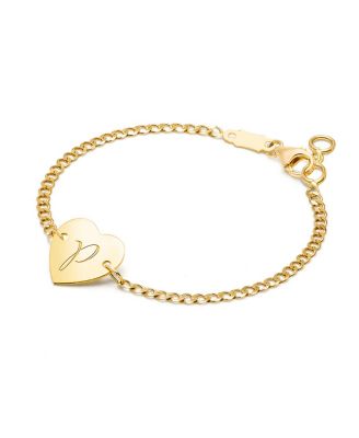 Tiny Blessings Children's 14K Gold Heart of Gold Id & Engraved Initial Girls' 6" Bracelet