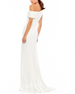  Foldover Off The Shoulder Slit Gown