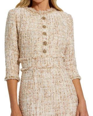 3/4 Sleeve Beaded Trim Patch Pocket Midi Dress