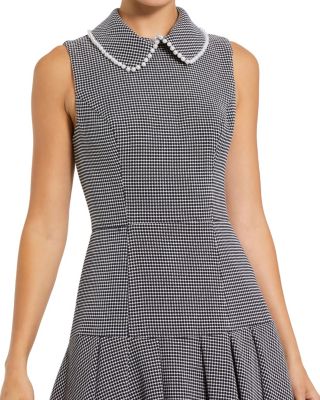 Sleeveless Collared Boucle Mini Dress with Pleats
