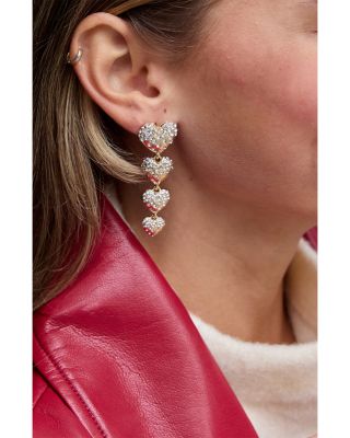 Isabelle Pav&eacute; Heart Linear Drop Earrings