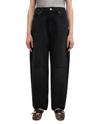 Ganni Essentials Rigid Mid Rise Barrel Jeans in Dark Washed