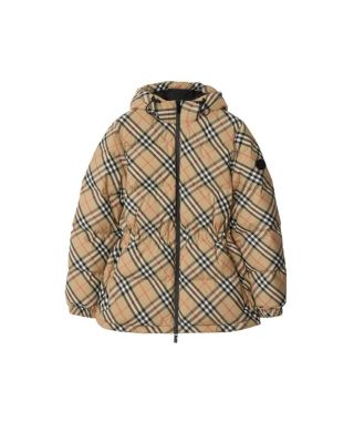 Check Nylon Hooded Puffer Jacket