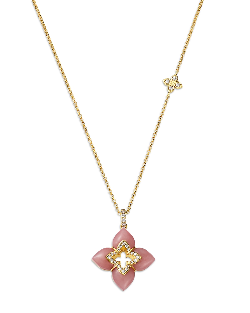 Roberto Coin 18k Yellow Gold Venetian Princess Pink Opal & Diamond Flower Pendant Necklace, 16-18