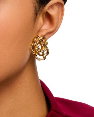 18K Yellow Gold Bold Gold Oro Classic Openwork Rose Stud Earrings