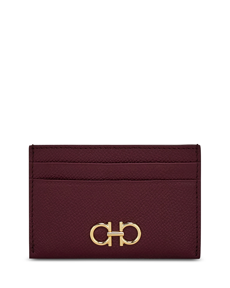 Ferragamo Gancini Leather Card Holder In Purple