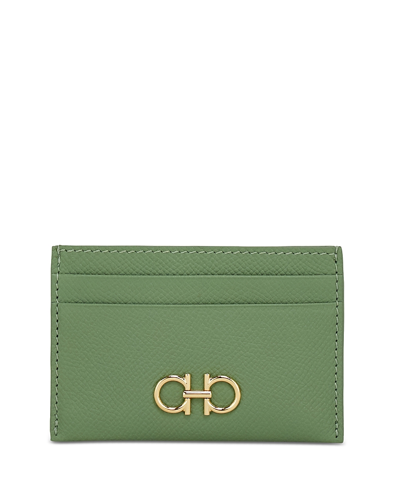 Ferragamo Gancini Leather Card Holder In Green