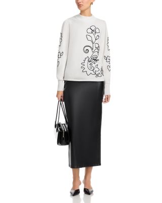 Long Sleeved Embroidered Jersey Mock Neck Pullover Sweater