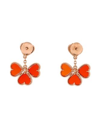  Sweet Alhambra Effeuillage Heart Earrings 18K Rose Gold with Carnelian and Diamonds
