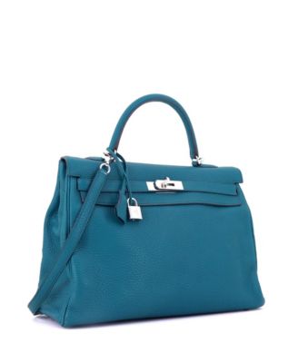 Kelly 35 Handbag Blue Clemence with Palladium Hardware