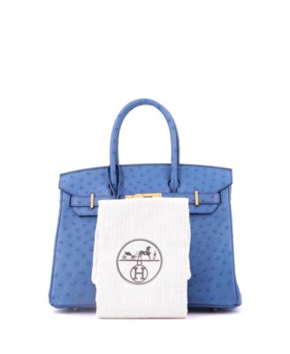 Birkin 30 Handbag Blue Ostrich with Gold Hardware
