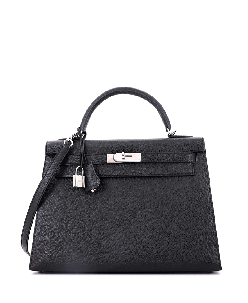 Click to view more detailed imagery on our partner's website Pre-owned Pre-owned Hermes Hermes Kelly 32 Handbag Black Epsom With Palladium Hardware