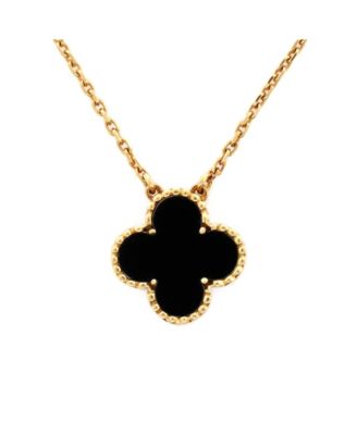  Vintage Alhambra Pendant Necklace 18K Gold and Onyx, 14 - 16.25"