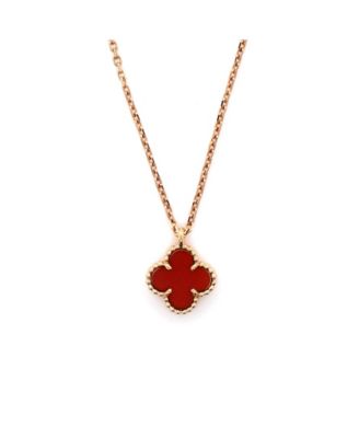  Sweet Alhambra Pendant Necklace 18K Rose Gold and Carnelian, 14.75 - 15.5"