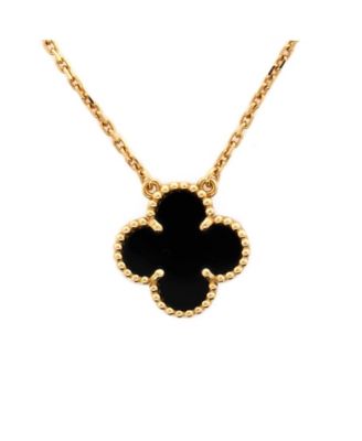  Vintage Alhambra Pendant Necklace 18K Gold and Onyx, 14 - 16.25"