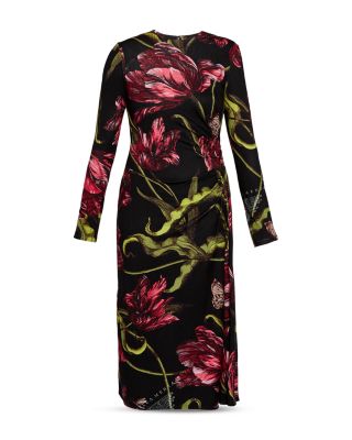 Erdem Long Sleeve Draped Midi Dress