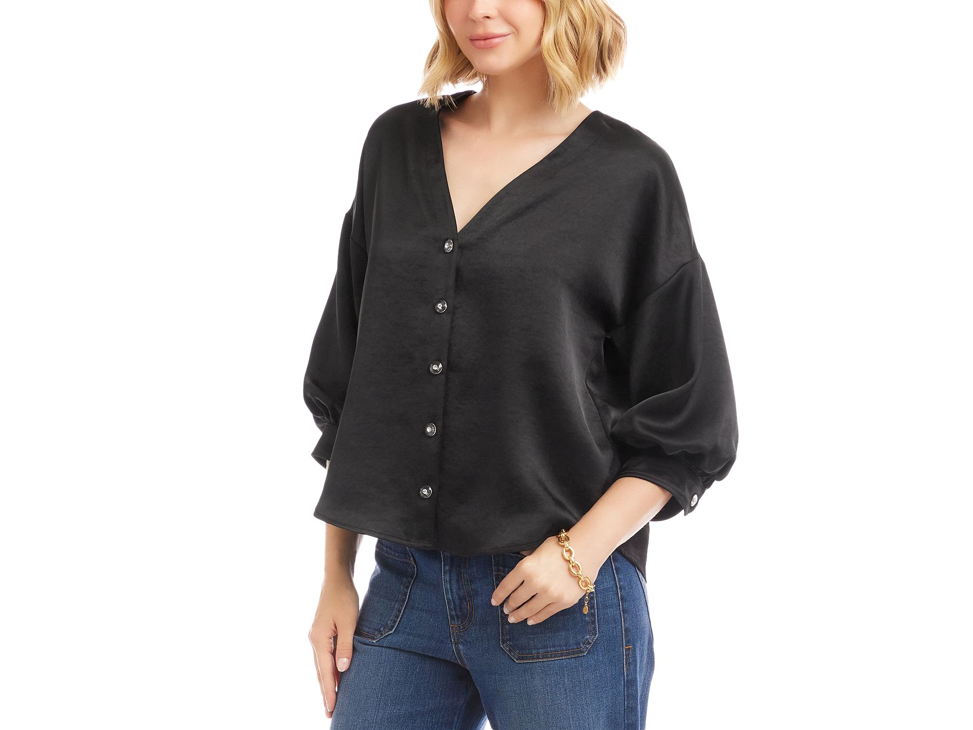 Lantern Sleeve Satin Shirt — Image 3