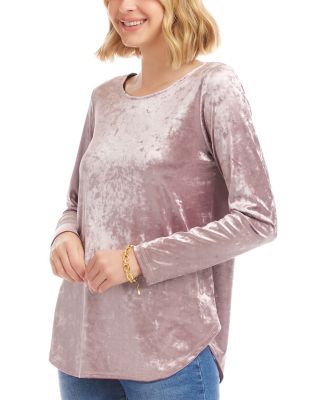 Long Sleeve Crushed Velvet Shirttail Top