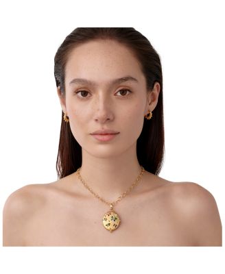 18K Yellow Gold Butterfly Multi Gemstone & Diamond Oval Locket Pendant