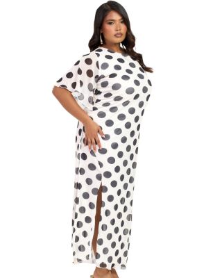 Large Polka Dot Ruched Side Maxi Dress