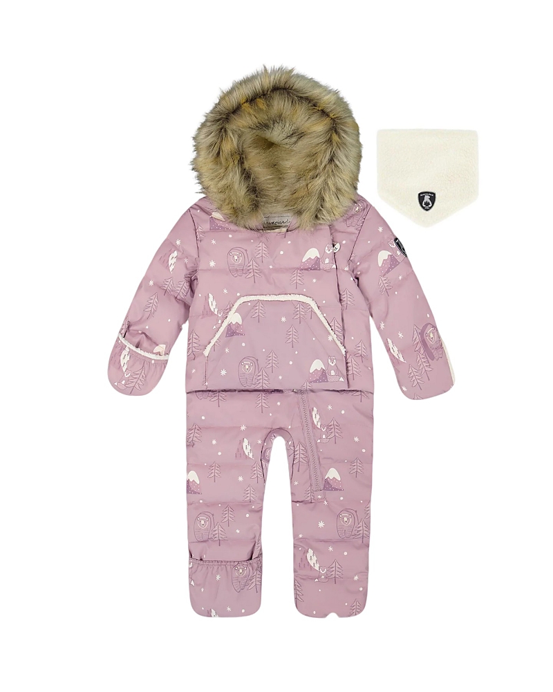 Deux Par Deux Girls' One-piece Snug Snowsuit Designed For Car Seat Bear - Baby In Pink