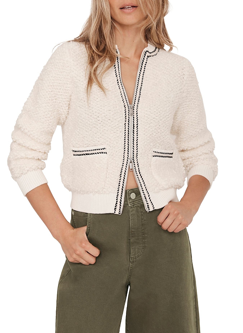 Mint Velvet Women's Boucle Bomber Jacket In White
