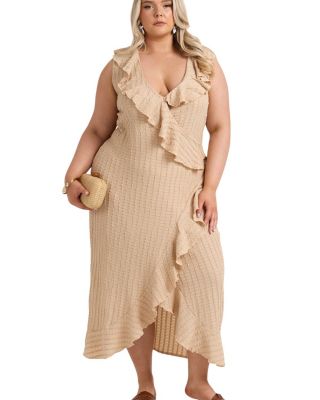 Ruffle Wrap Sleeveless Midi Dress